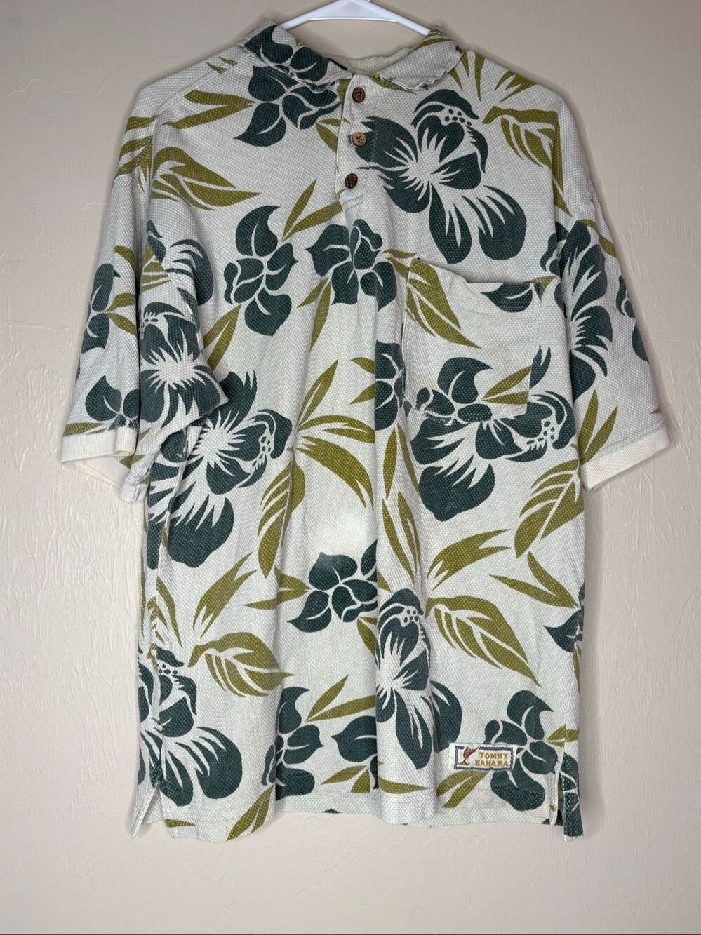 Tommy Bahama Men's Green Hibiscus Floral 100% Cotton Tropical Polo Shirt Size La